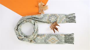 Çiçek Desenli Yeşil Şardonlu Paşmina Şal 