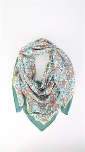 Çiçek Desenli Yeşil Soft Eşarp 95x95