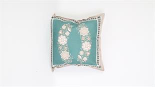 Çiçek Desenli Yeşil Süet Yastık /Kırlent Kılıfı 48x48 cm