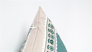 Çiçek Desenli Yeşil Süet Yastık /Kırlent Kılıfı 48x48 cm