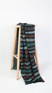 Çizgi Desen Yeşil Koton Şal 