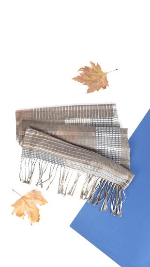 Çizgi Desenli Kahverengi Şardonlu Paşmina Şal 