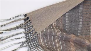 Çizgi Desenli Kahverengi Şardonlu Paşmina Şal 