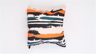 Çizgi Desenli Krem Süet Yastık /Kırlent Kılıfı 48x48 cm