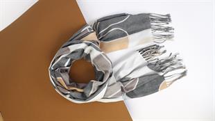 Desenli Kahverengi Şardonlu Paşmina Şal 