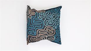 Desenli Mavi Kadife Yastık /Kırlent Kılıfı 48x48 cm