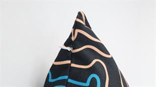 Desenli Mavi Kadife Yastık /Kırlent Kılıfı 48x48 cm