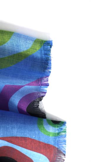 Desenli Mavi Koton Şal 