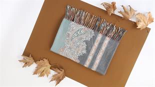 Desenli Siyah-Yeşil Şardonlu Paşmina Şal 