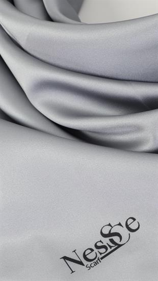 Düz Renk Açıkgri İthal İpek Eşarp