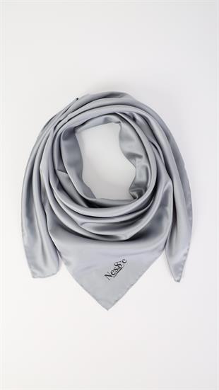 Düz Renk Açıkgri İthal İpek Eşarp