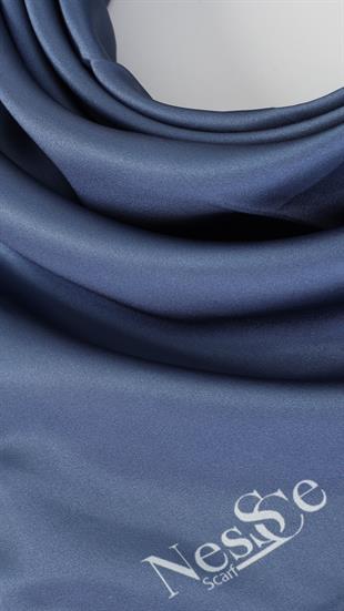 Düz Renk İndigo İthal İpek Eşarp
