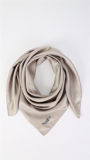 Düz Renk Krem İthal İpek Eşarp