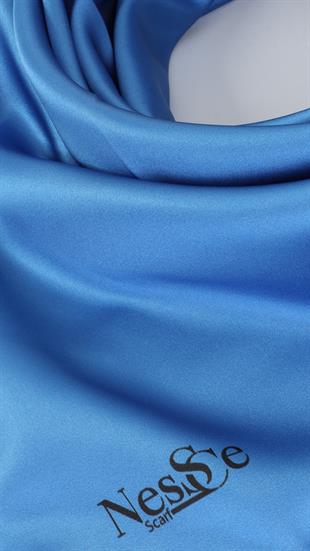 Düz Renk Mavi  İthal İpek Eşarp