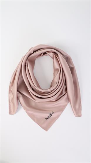 Düz Renk Pudra İthal İpek Eşarp