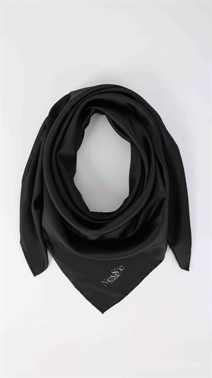 Düz Renk Siyah  İthal İpek Eşarp
