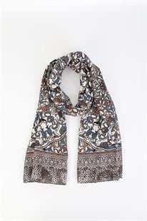 Etnik Desenli Kahverengi Pamuklu Şal