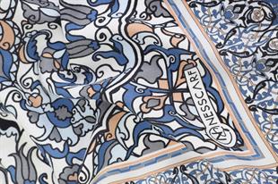 Etnik Desenli Mavi Pamuklu Şal