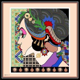 Kadın Figürlü Desen Twill İpek Eşarp 95x95