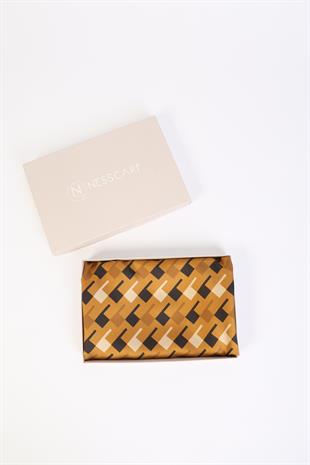 Kare Desenli Hardal Twill İpek Eşarp / Fular 95x95