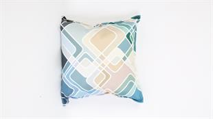 Kare Desenli Mavi Kadife Yastık /Kırlent Kılıfı 48x48 cm