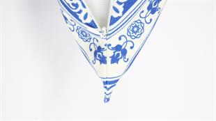 Kare Desenli Mavi Kadife Yastık /Kırlent Kılıfı 48x48 cm