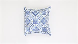 Kare Desenli Mavi Süet Yastık /Kırlent Kılıfı 48x48 cm
