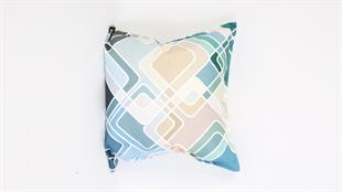 Kare Desenli Mavi Süet Yastık /Kırlent Kılıfı 48x48 cm