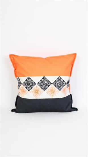 Kare Desenli Turuncu - Siyah Kadife Yastık /Kırlent Kılıfı 48x48 cm