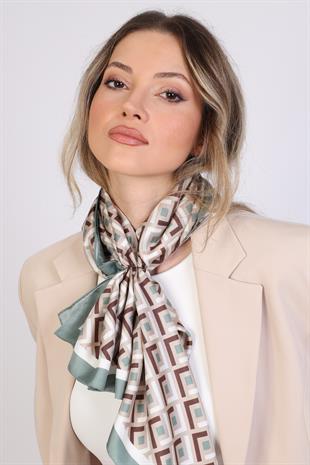 Kare Desenli Twill İpek Eşarp / Fular 95x95