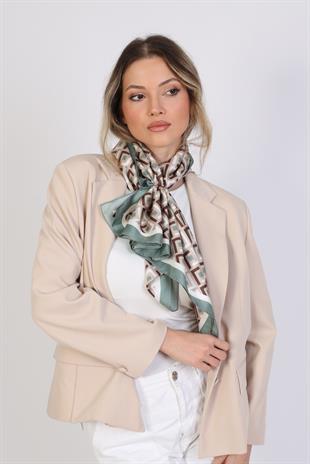 Kare Desenli Twill İpek Eşarp / Fular 95x95