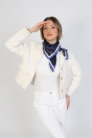 Kare Desenli Twill İpek Eşarp / Fular 95x95