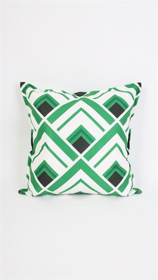 Kare Desenli Yeşil Kadife Yastık /Kırlent Kılıfı 48x48 cm