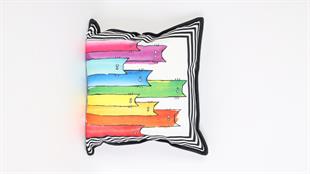 Kedi Desenli Siyah Kadife Yastık /Kırlent Kılıfı 48x48 cm