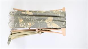 Kelebek Desenli Yeşil Şardonlu Paşmina Şal 