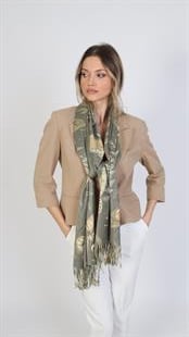 Kelebek Desenli Yeşil Şardonlu Paşmina Şal 