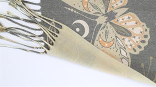 Kelebek Desenli Yeşil Şardonlu Paşmina Şal 