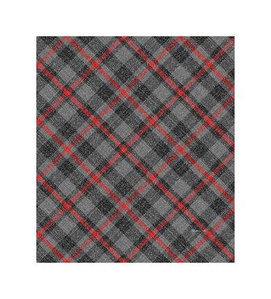 Kare Desenli Gri - Kırmızı Saçaklı Paşmina Eşarp 109x125