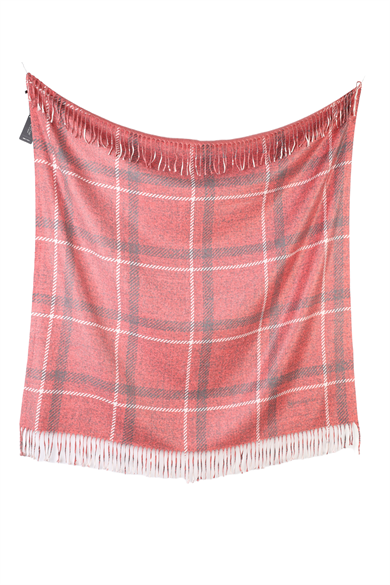 Kare Desenli Kırmızı Saçaklı Paşmina Eşarp 109x125