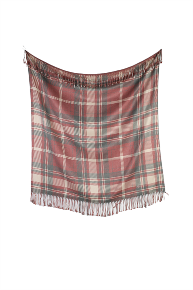 Kare Desenli Kırmızı Saçaklı Paşmina Eşarp 109x125