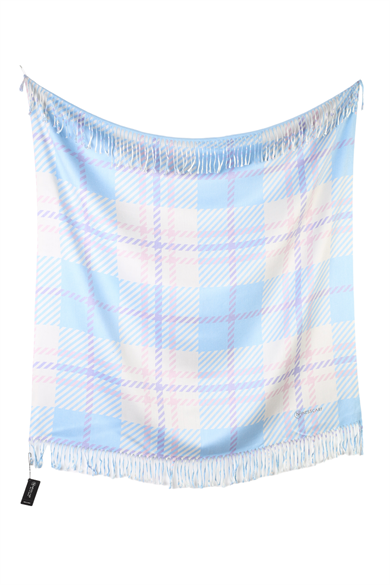 Kare Desenli Mavi Saçaklı Paşmina Eşarp 109x125