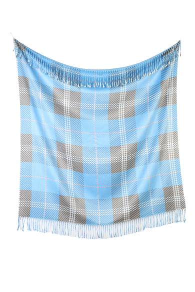 Kare Desenli Mavi Saçaklı Paşmina Eşarp 109x125