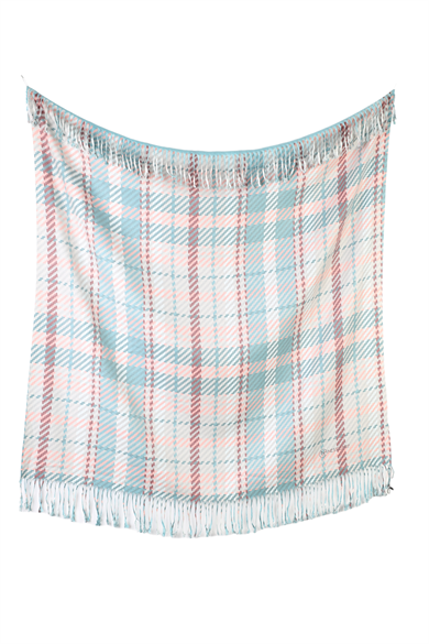 Kare Desenli Mavi Saçaklı Paşmina Eşarp 109x125