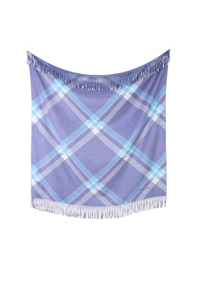 Kare Desenli Mor Saçaklı Paşmina Eşarp 109x125