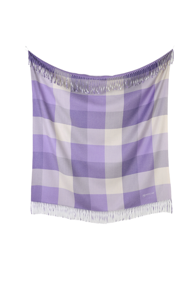 Kare Desenli Mor Saçaklı Paşmina Eşarp 109x125