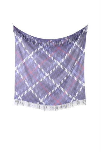 Kare Desenli Mor Saçaklı Paşmina Eşarp 109x125