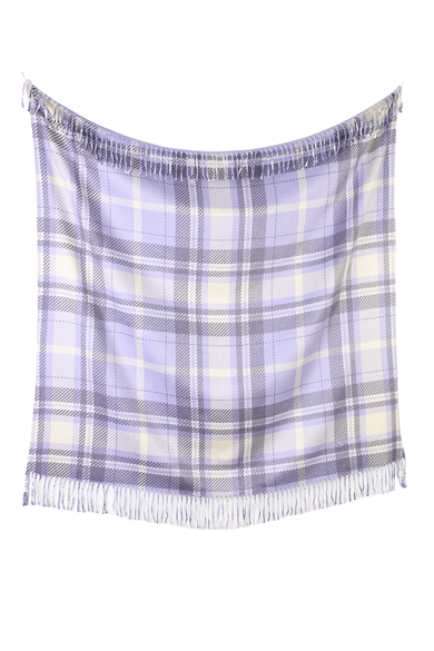 Kare Desenli Mor Saçaklı Paşmina Eşarp 109x125