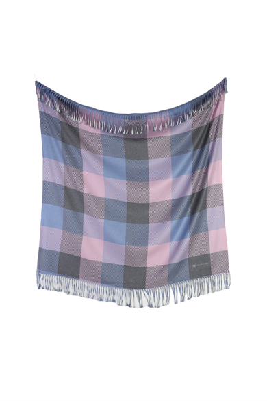 Kare Desenli Pembe Saçaklı Paşmina Eşarp 109x125