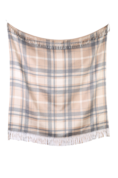 Kare Desenli Vizon Saçaklı Paşmina Eşarp 109x125 