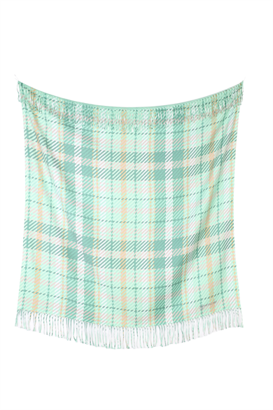 Kare Desenli Yeşil Saçaklı Paşmina Eşarp 109x125